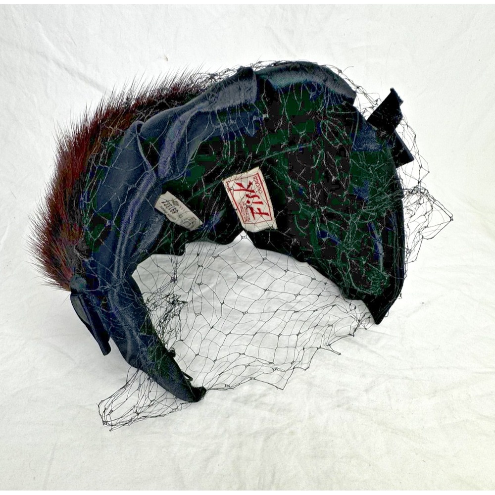 Genuine Mink Fur Fink Headband Mesh Bow Vintage Union Made Chicago
